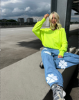 TWINS - PULL col V manches longues resserrées - KN 2408 - JAUNE FLUO