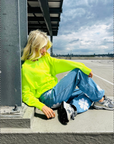 TWINS - PULL col V manches longues resserrées - KN 2408 - JAUNE FLUO