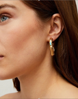 GAS BIJOUX - Boucles d'oreilles BAMBOU strass petit modèle dorées à l'or fin - Turquoise