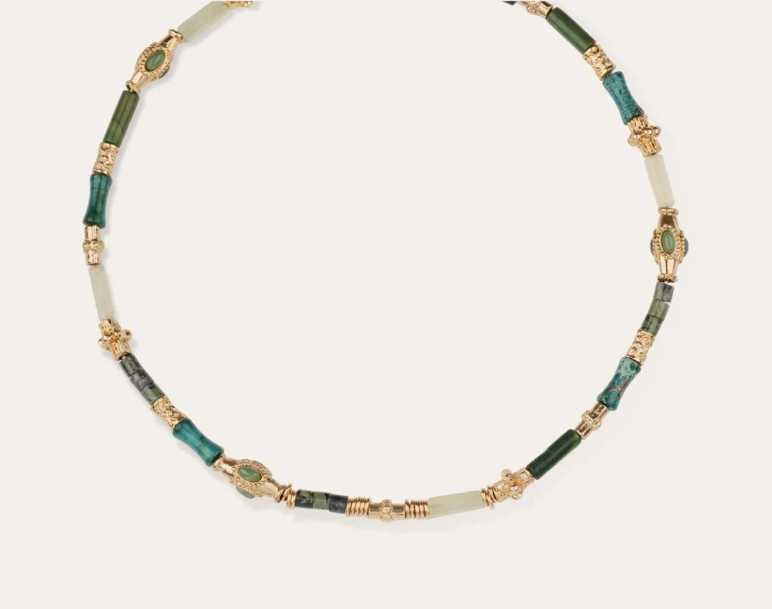 GAS BIJOUX - Collier KALI BIS doré à l'or fin - Tons de vert