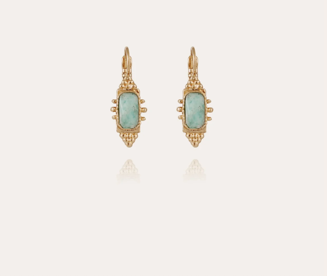 GAS BIJOUX - Boucles d'oreilles SERTI TALISMAN petit modèle dorées - AMAZONITE