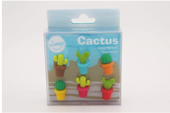 WINKEE - MARQUEURS DE VERRE CACTUS - LOT DE 6