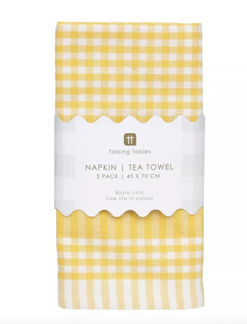TALKING TABLES - Serviettes ou torchons vichy jaune vendu par 2