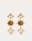 GAS BIJOUX - Boucles d'oreilles TIKI 3 rangs dorées à l'or fin - Nacre et bois
