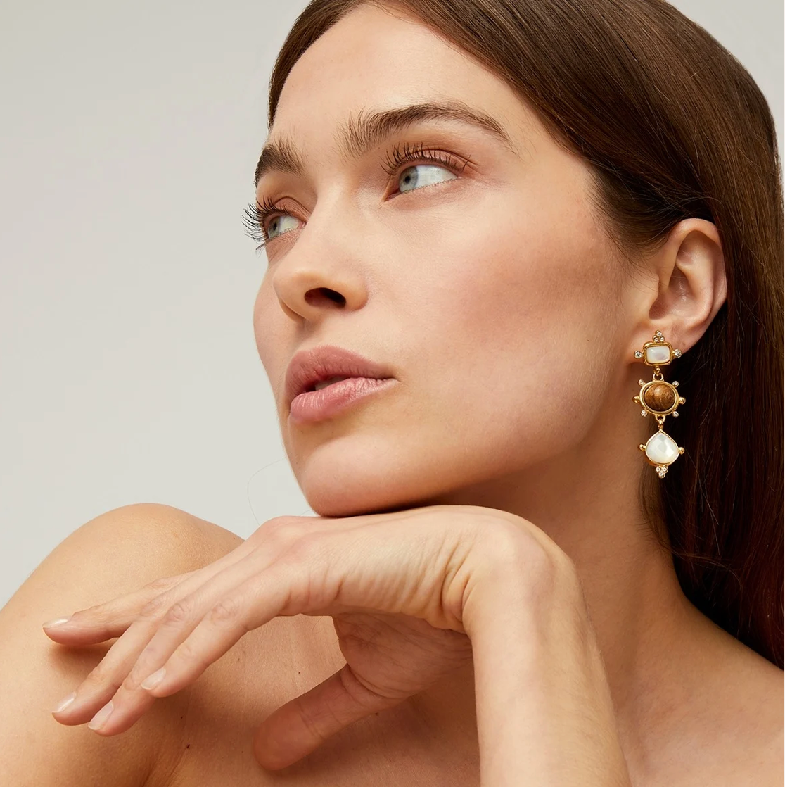 GAS BIJOUX - Boucles d'oreilles TIKI 3 rangs dorées à l'or fin - Nacre et bois