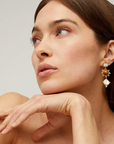GAS BIJOUX - Boucles d'oreilles TIKI 3 rangs dorées à l'or fin - Nacre et bois