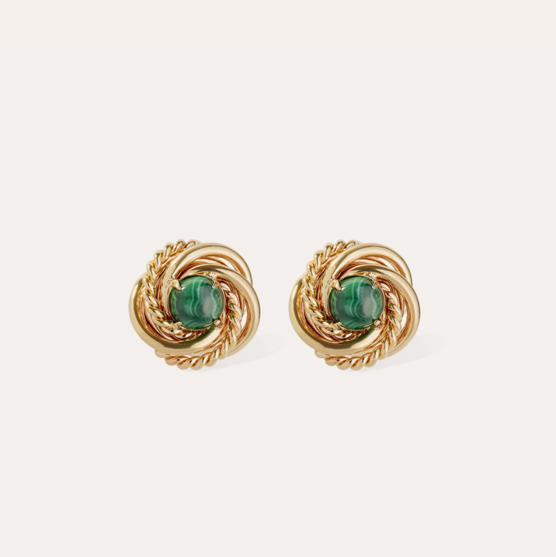 GAS BIJOUX - Boucles d'oreilles ATIKA malachite dorées à l'or fin