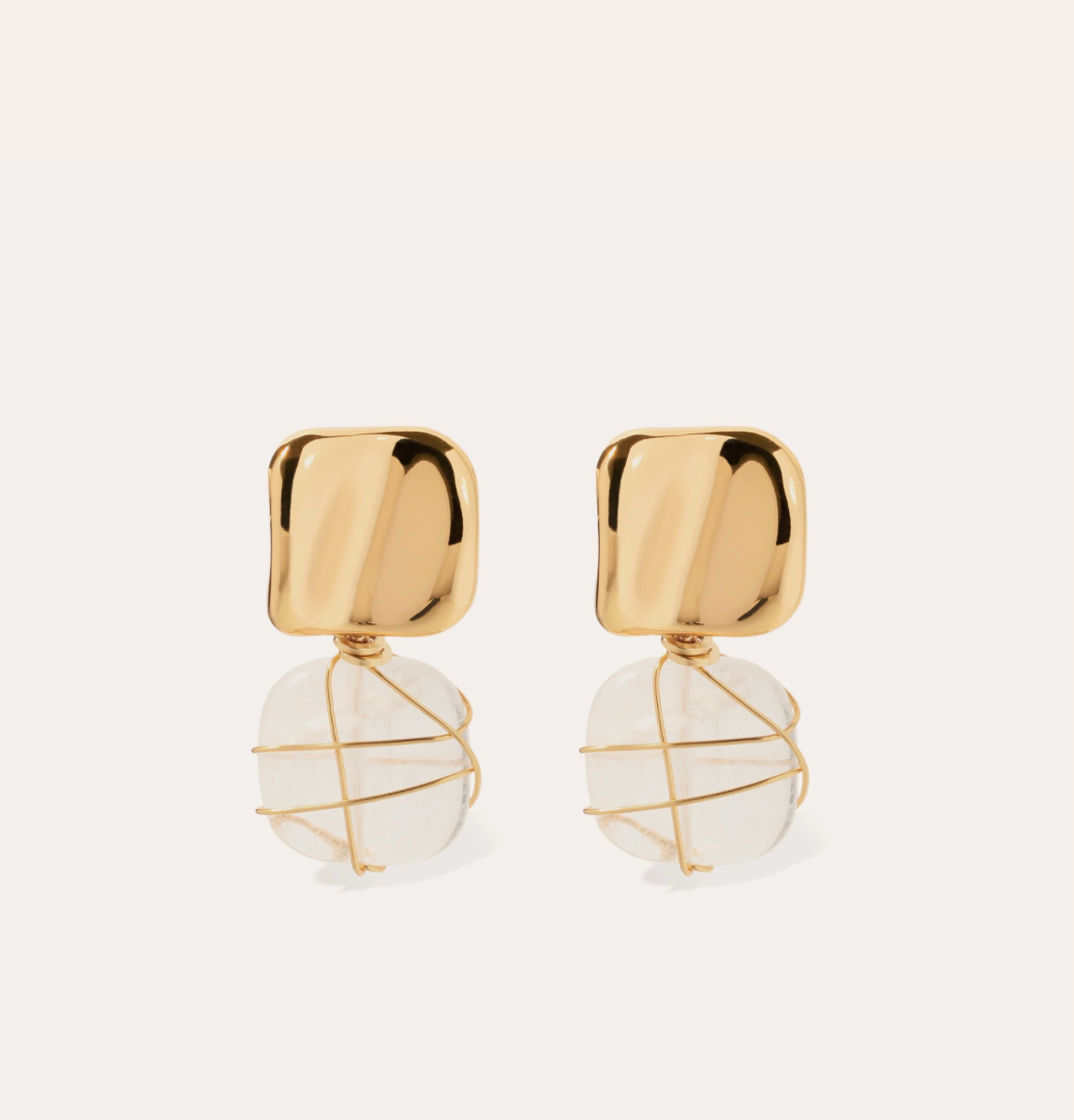 GAS BIJOUX - Boucles d'oreilles RAINBOW SQUARE dorées à l'or fin et cristal de roche