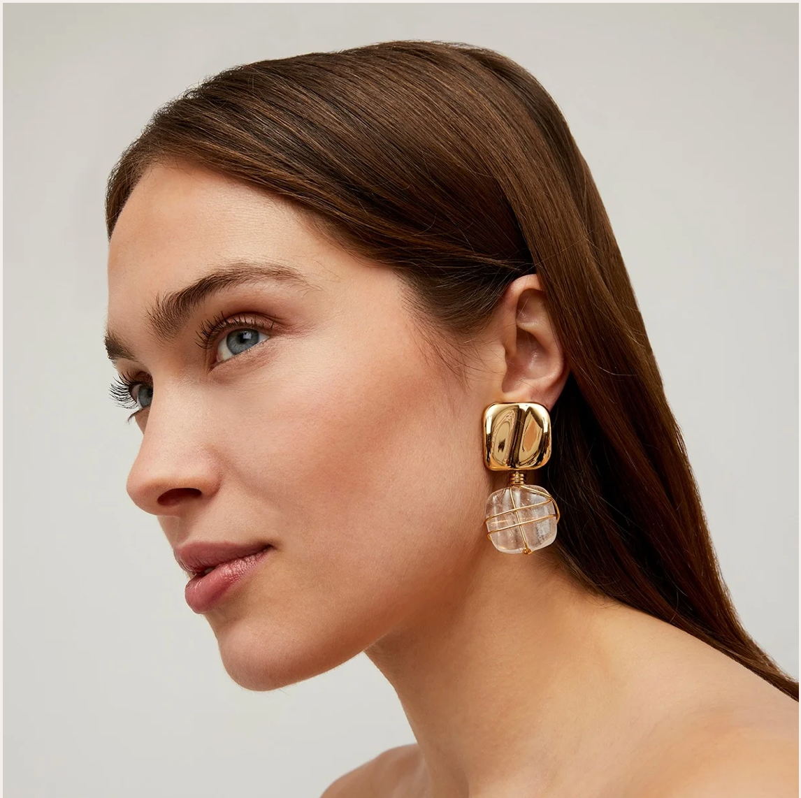 GAS BIJOUX - Boucles d'oreilles RAINBOW SQUARE dorées à l'or fin et cristal de roche