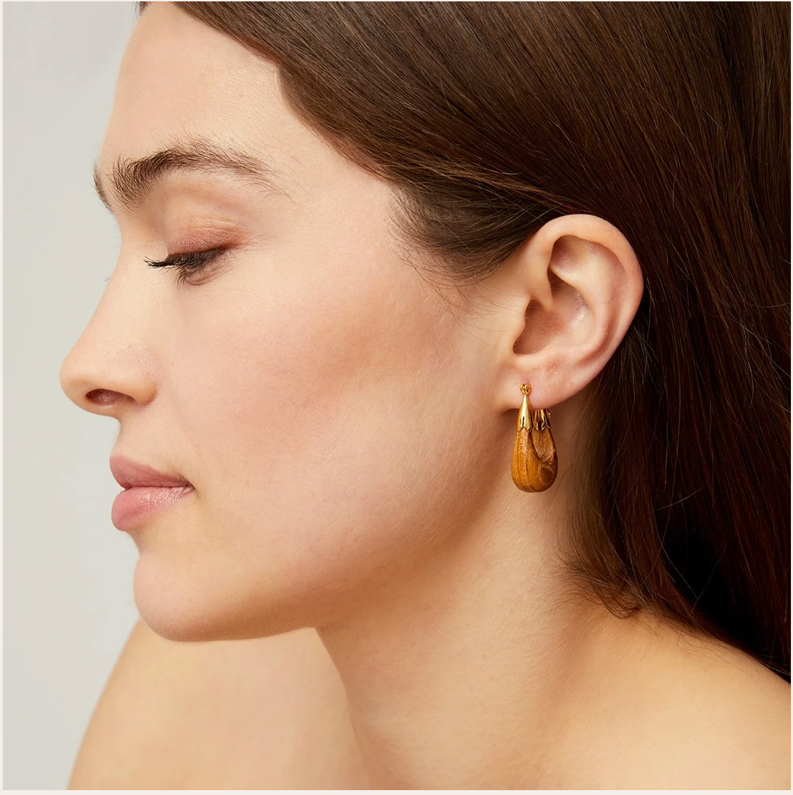 GAS BIJOUX - Boucles d'oreilles Ecume petit modèle dorées à l'or fin et bois