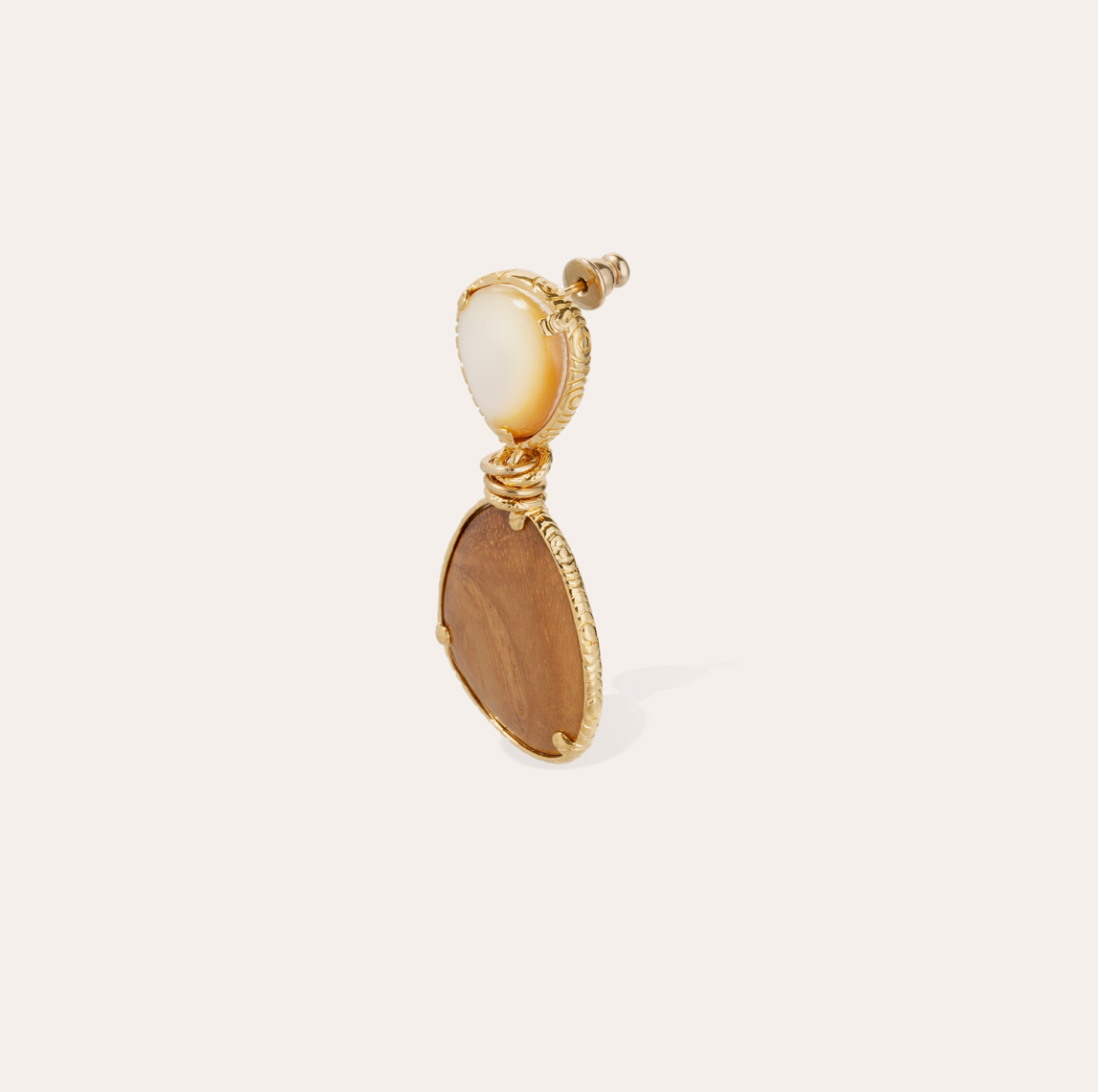 GAS BIJOUX - Boucles d'oreilles SILIA dorées - Bois et nacre blanche dorées à l'or fin