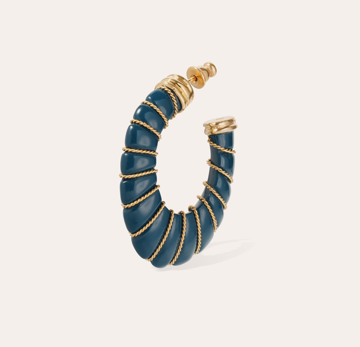 GAS BIJOUX - Boucles d'oreilles CYCLADE petit modèle acétate dorées à l'or fin et bleu marine