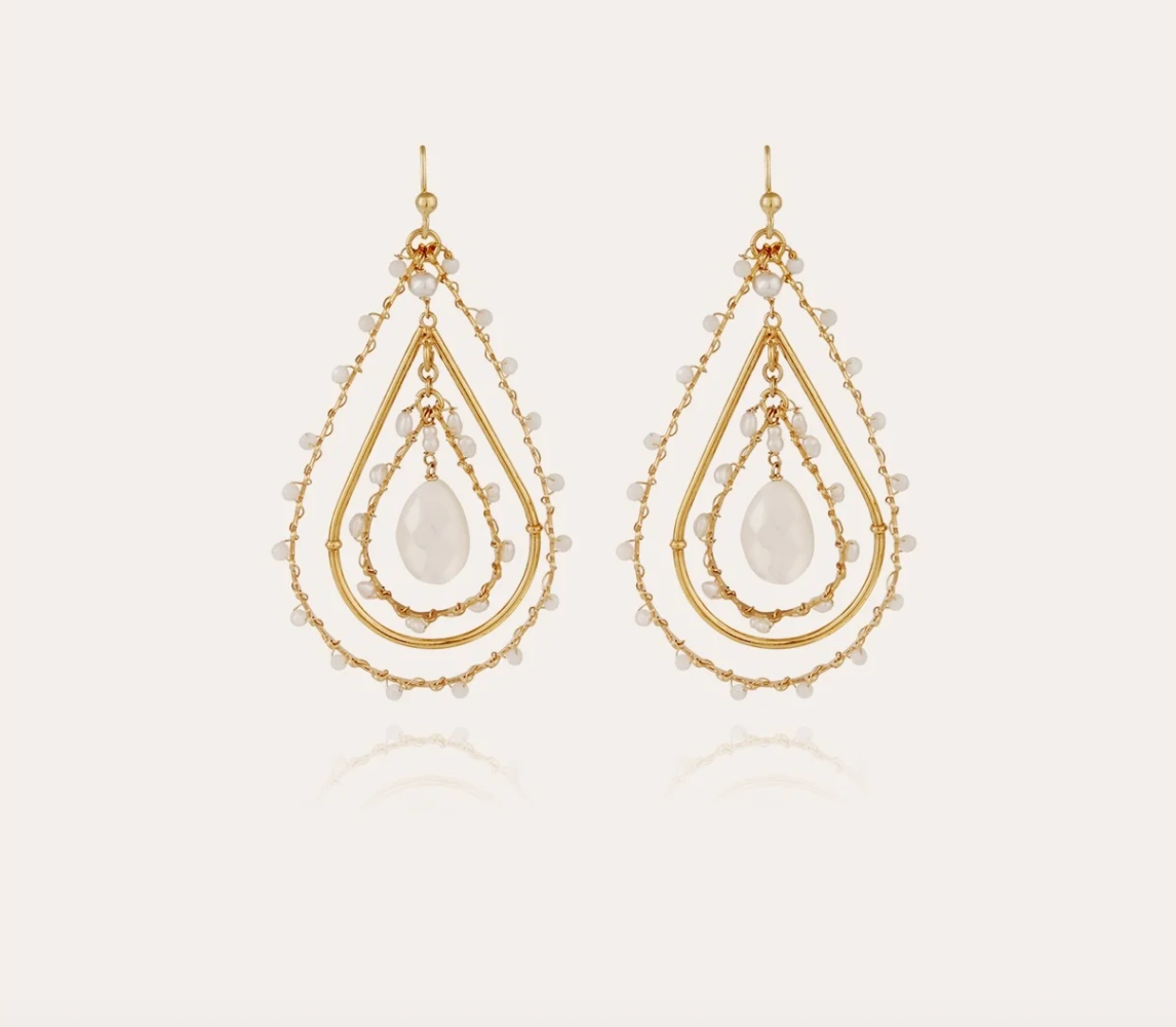 GAS BIJOUX - Boucles d'oreilles ORPHEE grand modèle dorées à l'or fin - Nacre blanche