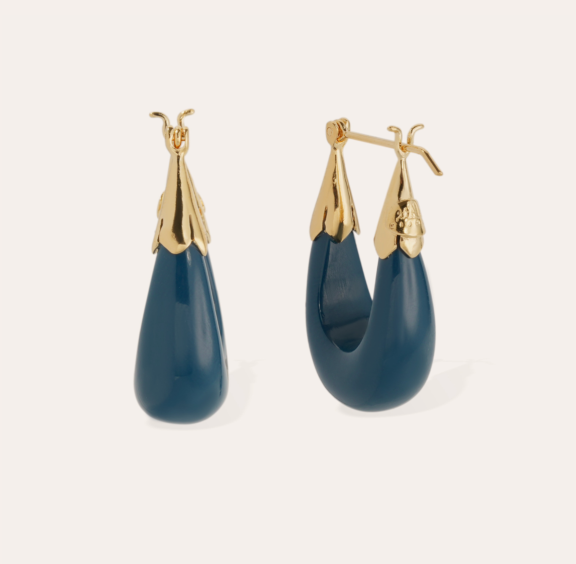 GAS BIJOUX - Boucles d'oreilles ECUME petit modèle acétate bleu marine dorée à l'or fin