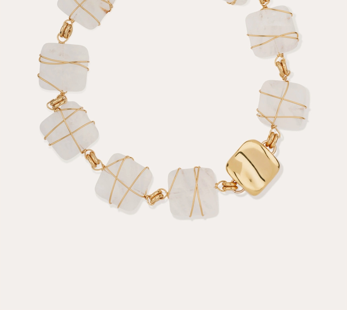 GAS BIJOUX - Collier RAINBOW square doré à l'or fin et cristal de roche