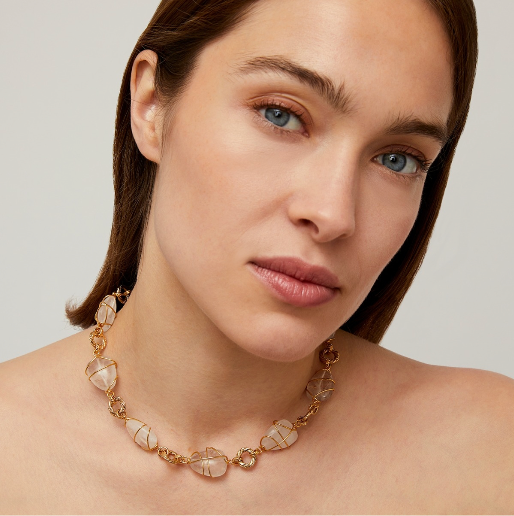 GAS BIJOUX - Collier RAINBOW doré à l'or din - Cristal de Roche