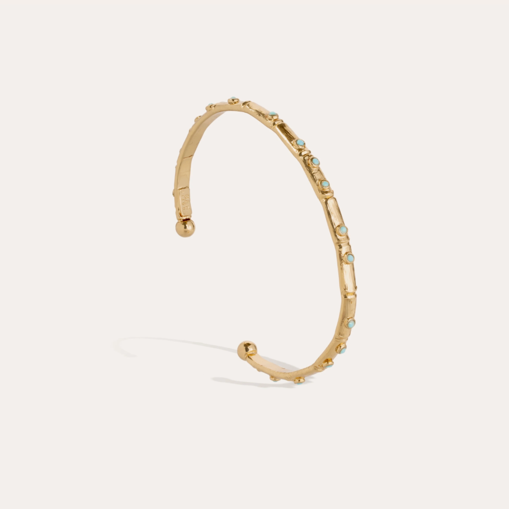 GAS BIJOUX - Bracelet BAMBINI jonc strass doré à l'or fin et cristaux de Swarovski bleu