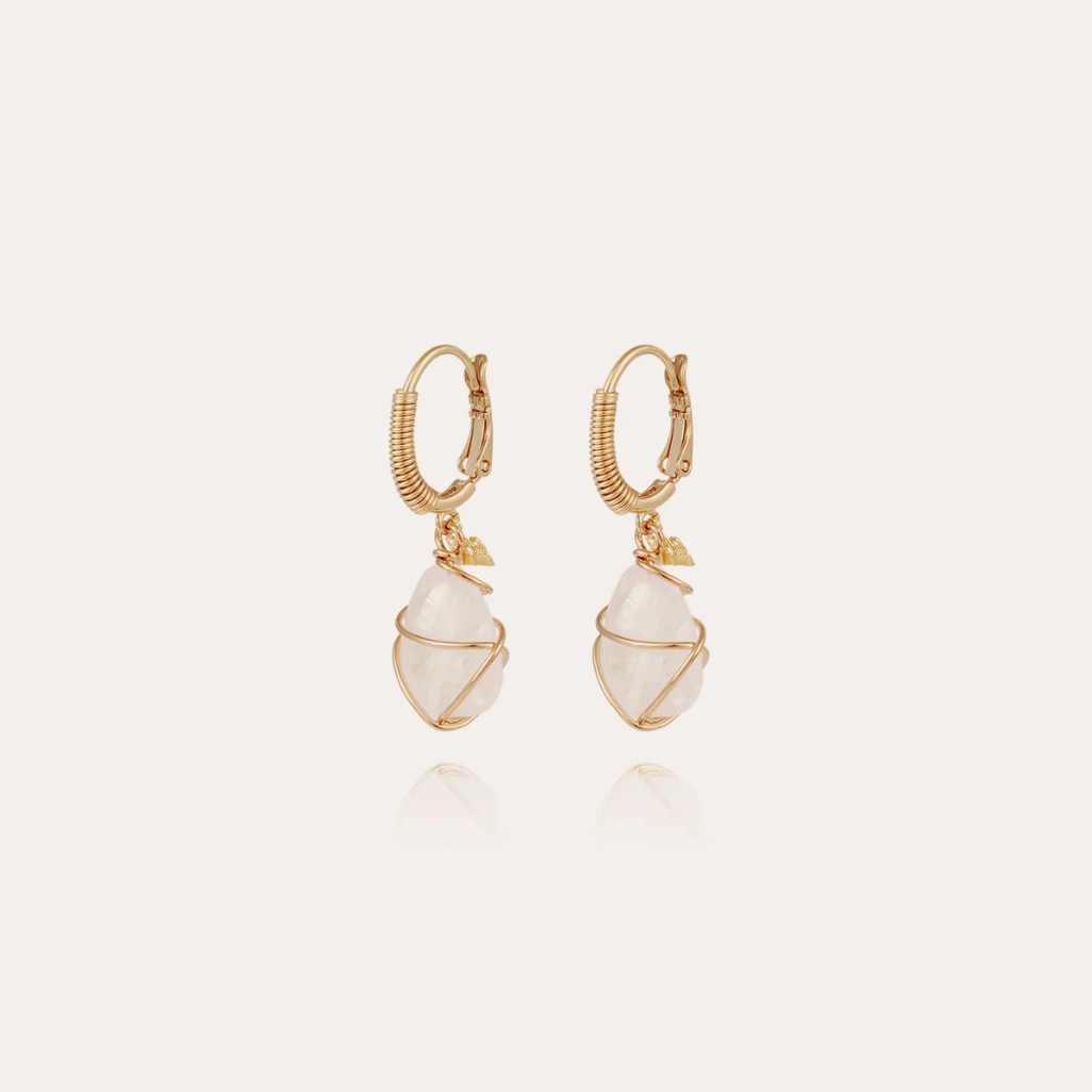 GAS BIJOUX - Boucles d'oreilles TAO RAINBOW dorées à l'or fin - Cristal de roche