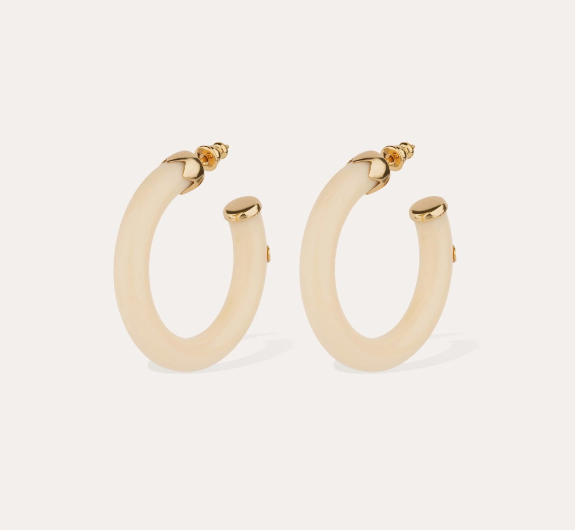 GAS BIJOUX - Boucles d'oreilles créoles CAFTAN petit modèle acétate beige dorées à l'or fin