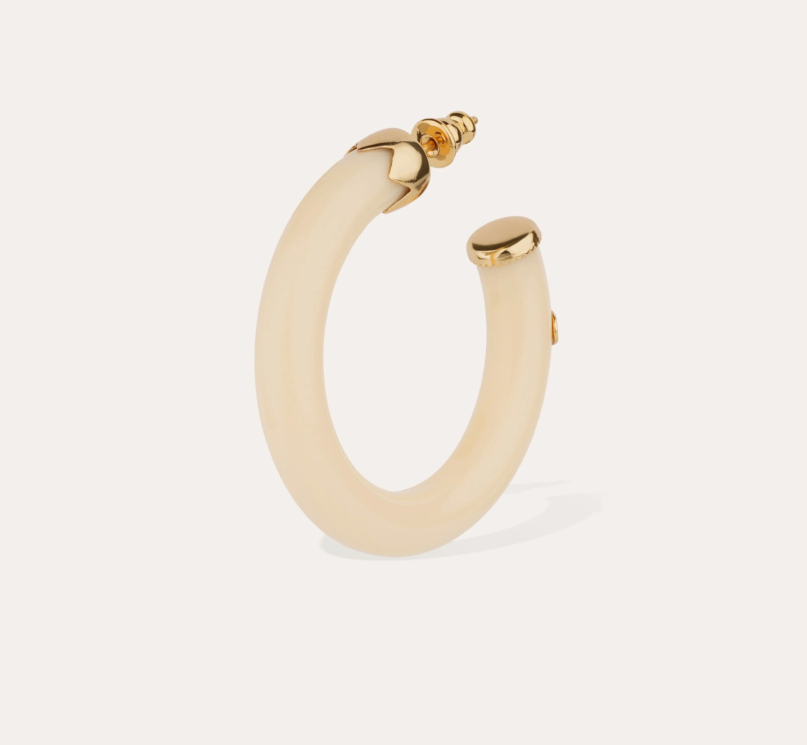 GAS BIJOUX - Boucles d'oreilles créoles CAFTAN petit modèle acétate beige dorées à l'or fin
