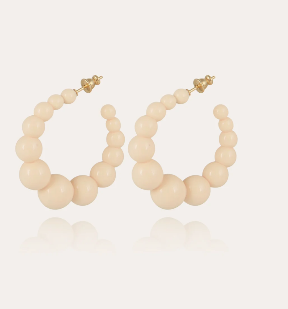 GAS BIJOUX - Boucles d'oreilles créoles ANDY petit modèle acétate ivoire dorées à l'or fin - Best Seller