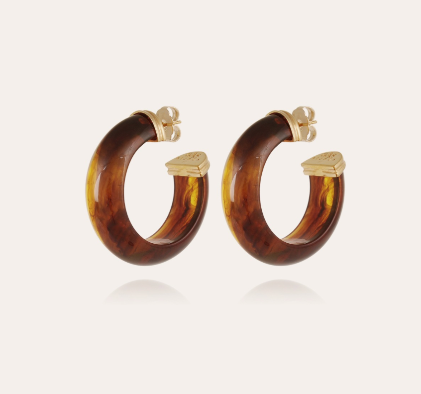 GAS BIJOUX - Boucles d'Oreilles Créoles Abalone acétate dorées - Marron