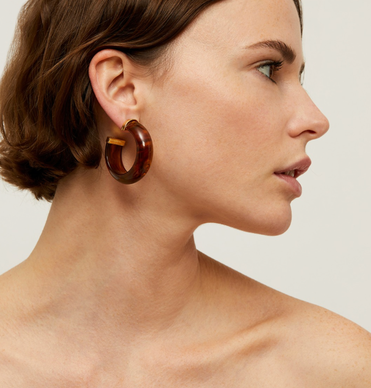 GAS BIJOUX - Boucles d'Oreilles Créoles Abalone acétate dorées - Marron