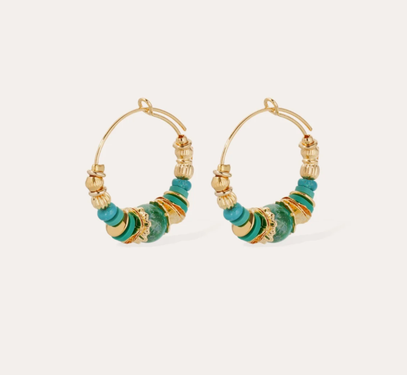 GAS BIJOUX - Boucles d'oreilles Aloha mini dorées - verte