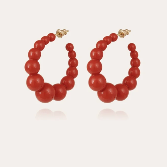 GAS BIJOUX - Boucles d'oreilles créoles Andy petit modèle acétate dorées - Rouge
