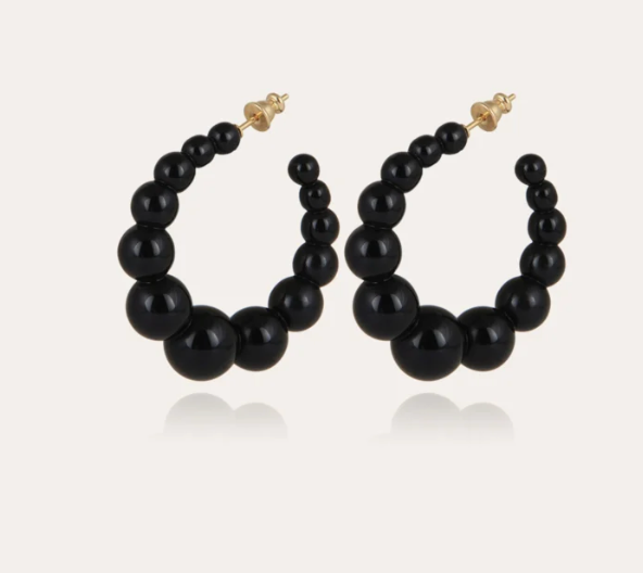 GAS BIJOUX - Boucles d'oreilles créoles Andy petit modèle acétate dorées - Noir