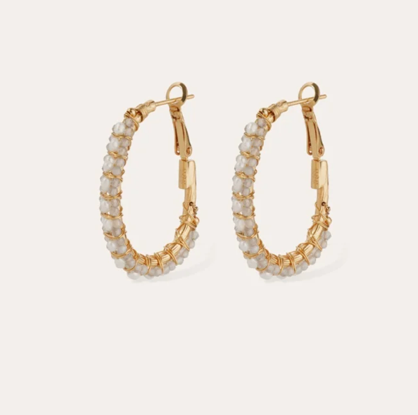 GAS BIJOUX - Boucles d'oreilles Lyre grand modèle dorées - Labradorite & Nacre blanche