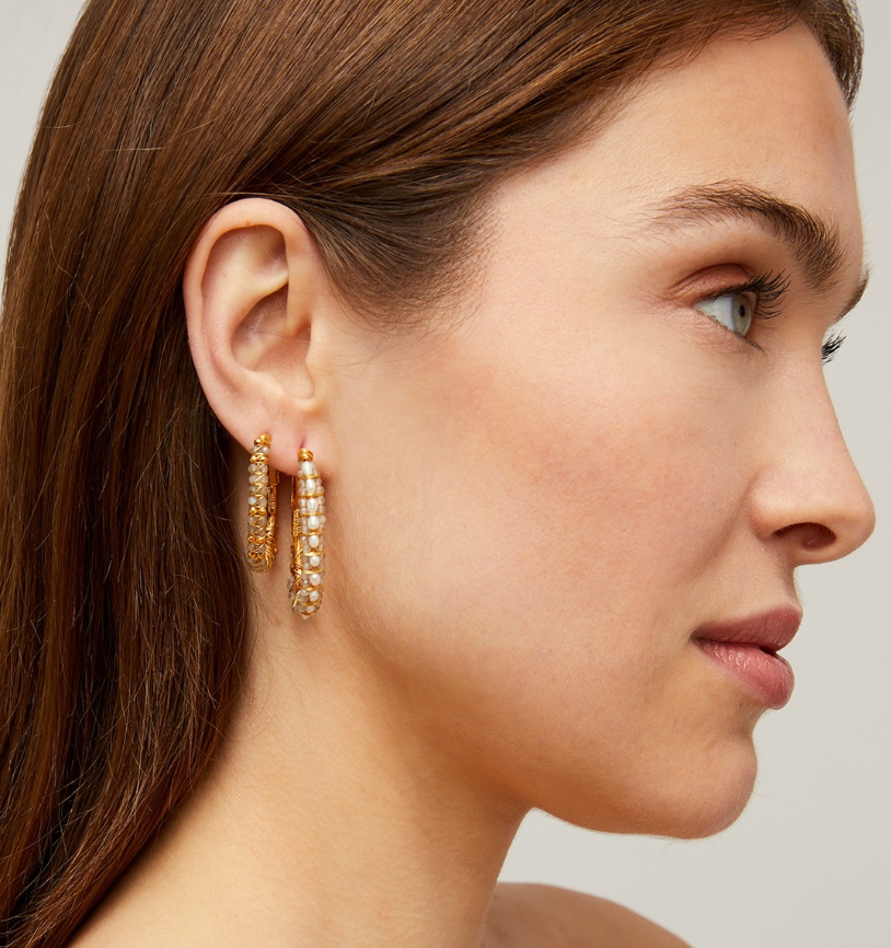 GAS BIJOUX - Boucles d'oreilles Lyre grand modèle dorées - Labradorite & Nacre blanche