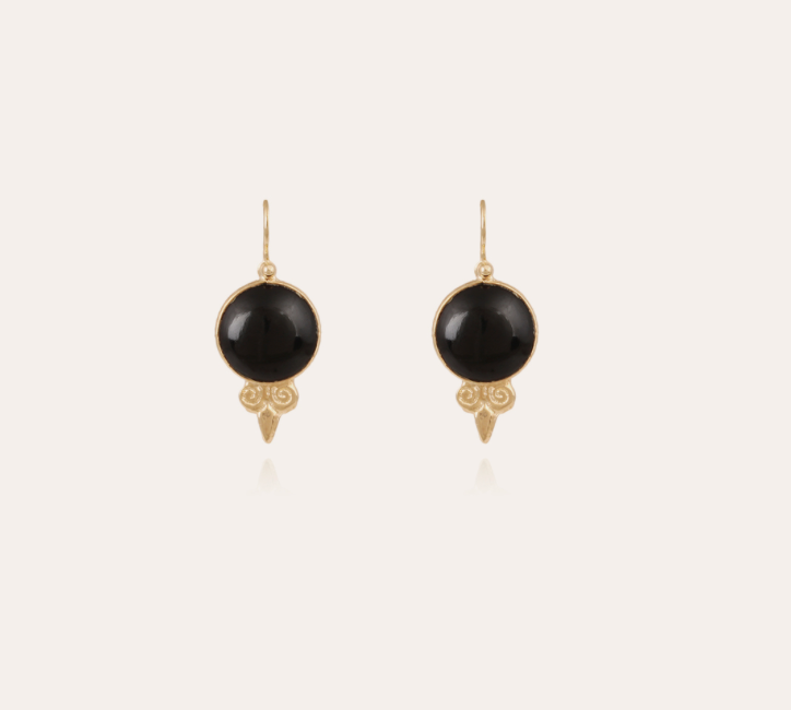 GAS BIJOUX - Boucles d'oreilles Serti dorées - Onyx noire