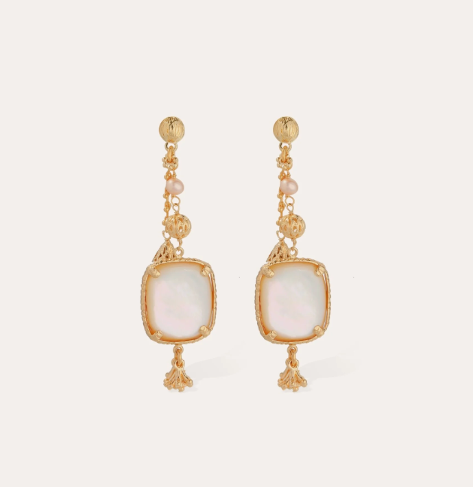 GAS BIJOUX - Boucles d'oreilles Serti Pondichérie grand modèle dorées - Nacre blanche