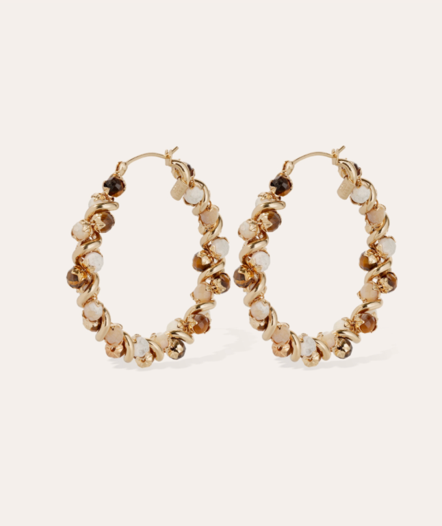 GAS BIJOUX - Boucles d'oreilles EURYDICE moyen modèle dorées à l'or fin- Blanc oeil de tigre