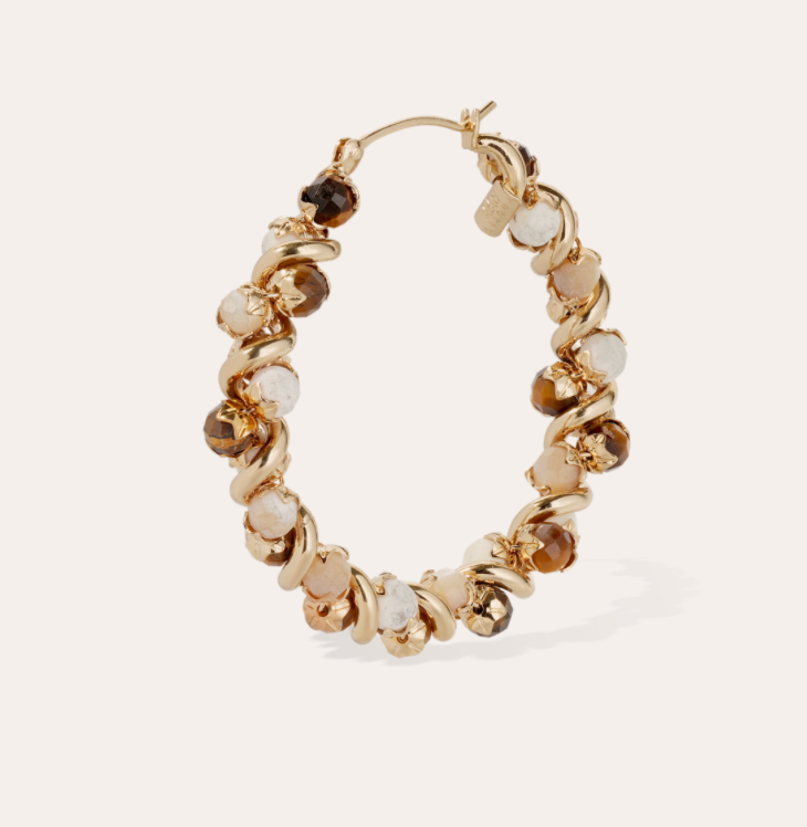 GAS BIJOUX - Boucles d'oreilles EURYDICE moyen modèle dorées à l'or fin- Blanc oeil de tigre