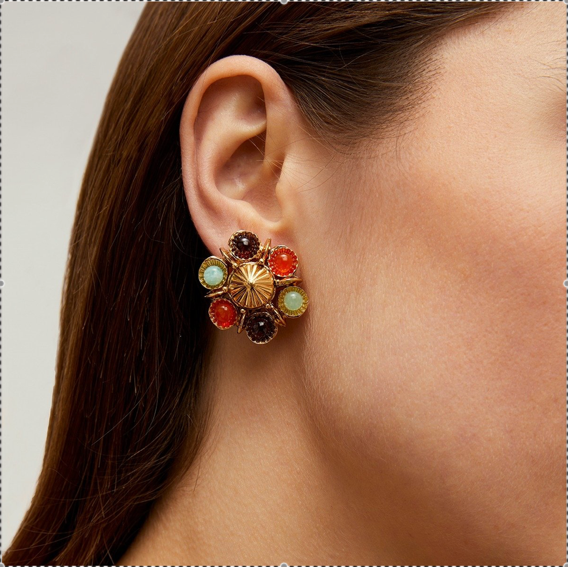 GAS BIJOUX - Boucles d'oreilles AUGUSTA dorées à l'or fin - Amazonite et Cornaline