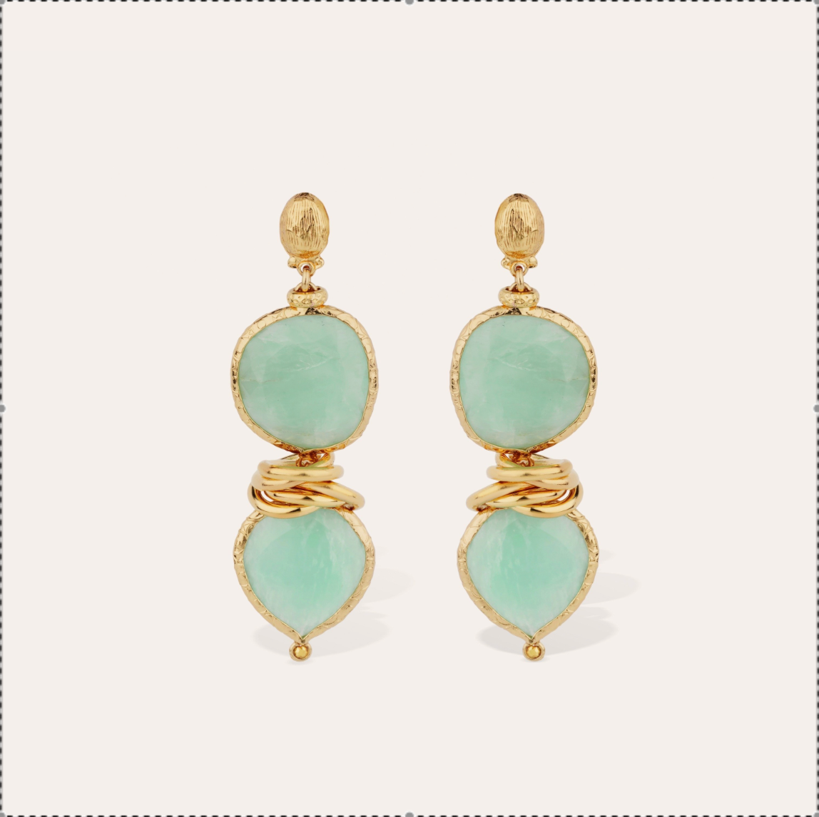 GAS BIJOUX - Boucles d'oreilles Sirena dorées - Amazonite