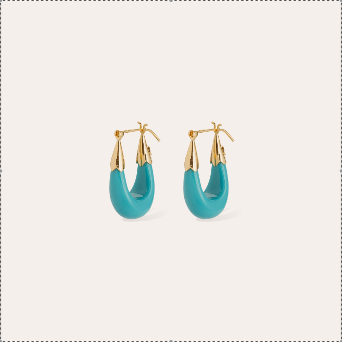 GAS BIJOUX - Boucles d'oreilles ECUME petit modèle acétate dorées à l'or fin - Turquoise