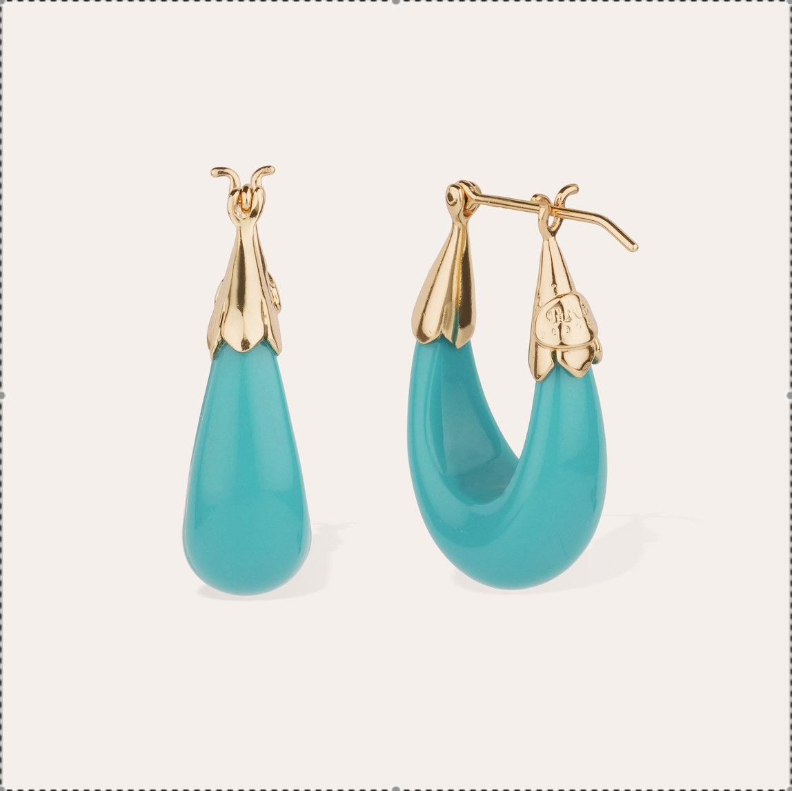 GAS BIJOUX - Boucles d'oreilles ECUME petit modèle acétate dorées à l'or fin - Turquoise