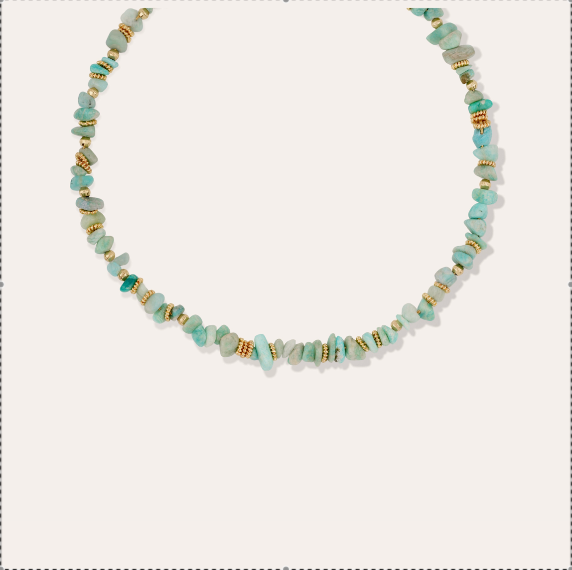GAS BIJOUX - Collier ALOHA dorée à l'or fin - Amazonite
