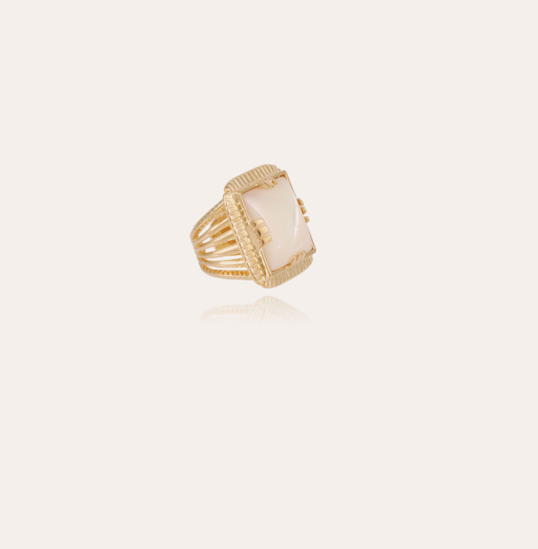 GAS BIJOUX - Bague Arty Chevalière dorée - Nacre blanche - TAILLE S et M