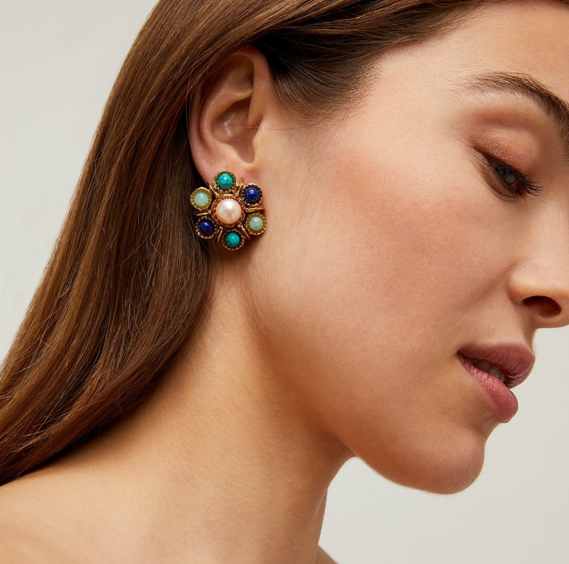 GAS BIJOUX - Boucles d'oreilles AUGUSTA dorées à l'or fin - Lapis, Turquoise et Amazonite