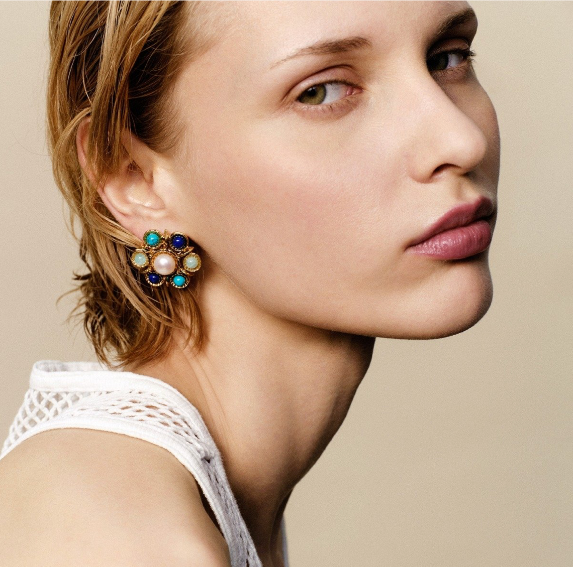 GAS BIJOUX - Boucles d'oreilles AUGUSTA dorées à l'or fin - Lapis, Turquoise et Amazonite