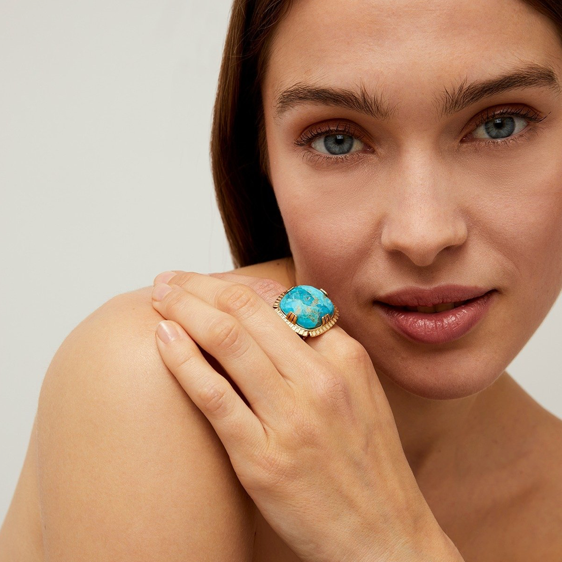 GAS BIJOUX - Bague ARTY BIS chevalier dorée à l'or fin - Turquoise - Taille M