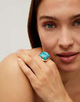 GAS BIJOUX - Bague ARTY BIS chevalier dorée à l'or fin - Turquoise - Taille M