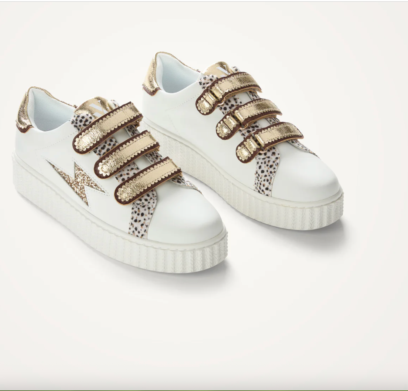 VANESSA WU - Baskets éclair XENIA BLANC ET OR a scratchs