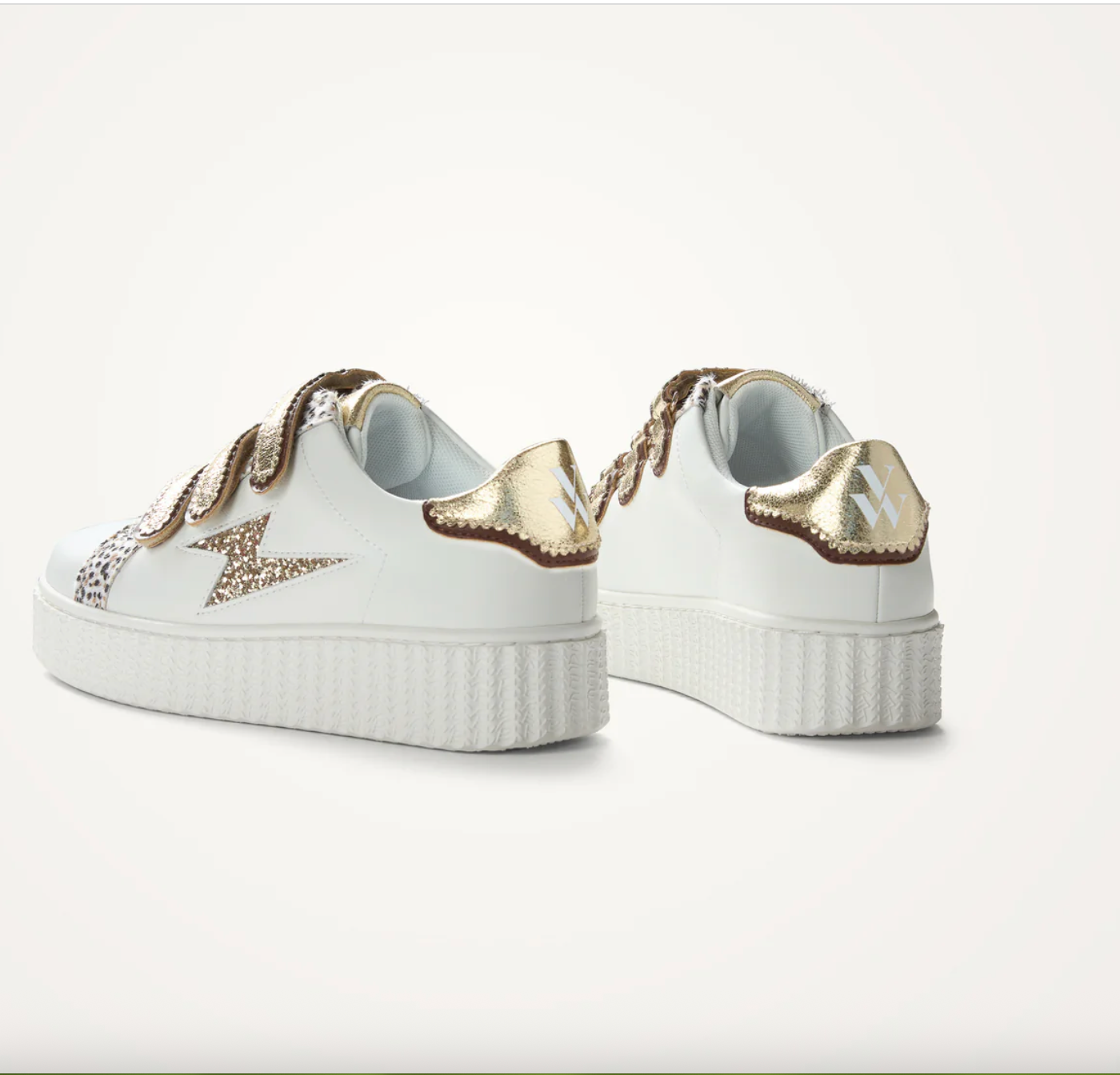 VANESSA WU - Baskets éclair XENIA BLANC ET OR a scratchs