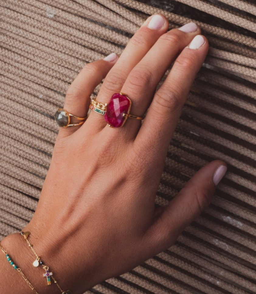 UNE A UNE - Bague RECTANGLE Rubis