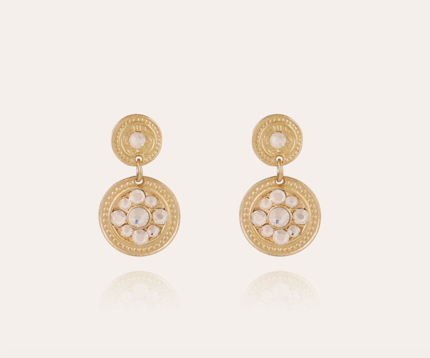 GAS BIJOUX - Boucles d'oreilles SEQUINS dorées à l'or fin - Cristaux blancs
